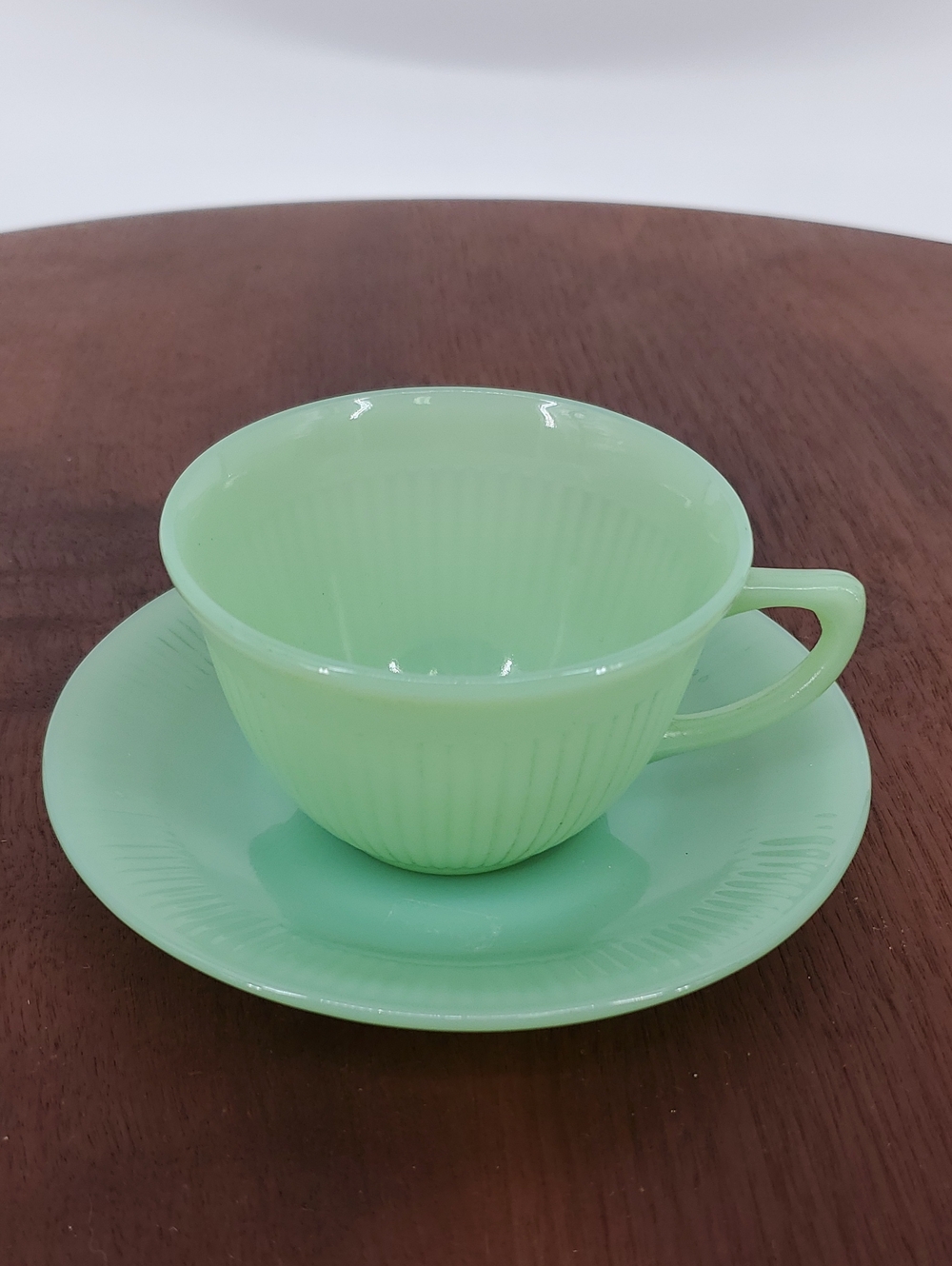 Vintage Fire King Jadeite Green Teacup & Saucer Set Jane Ray Style